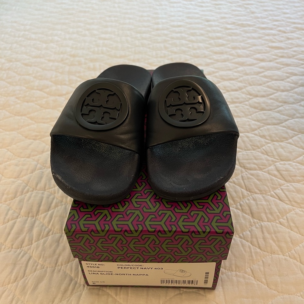 Tory Burch Beach Slides Navy Blue Size 6
